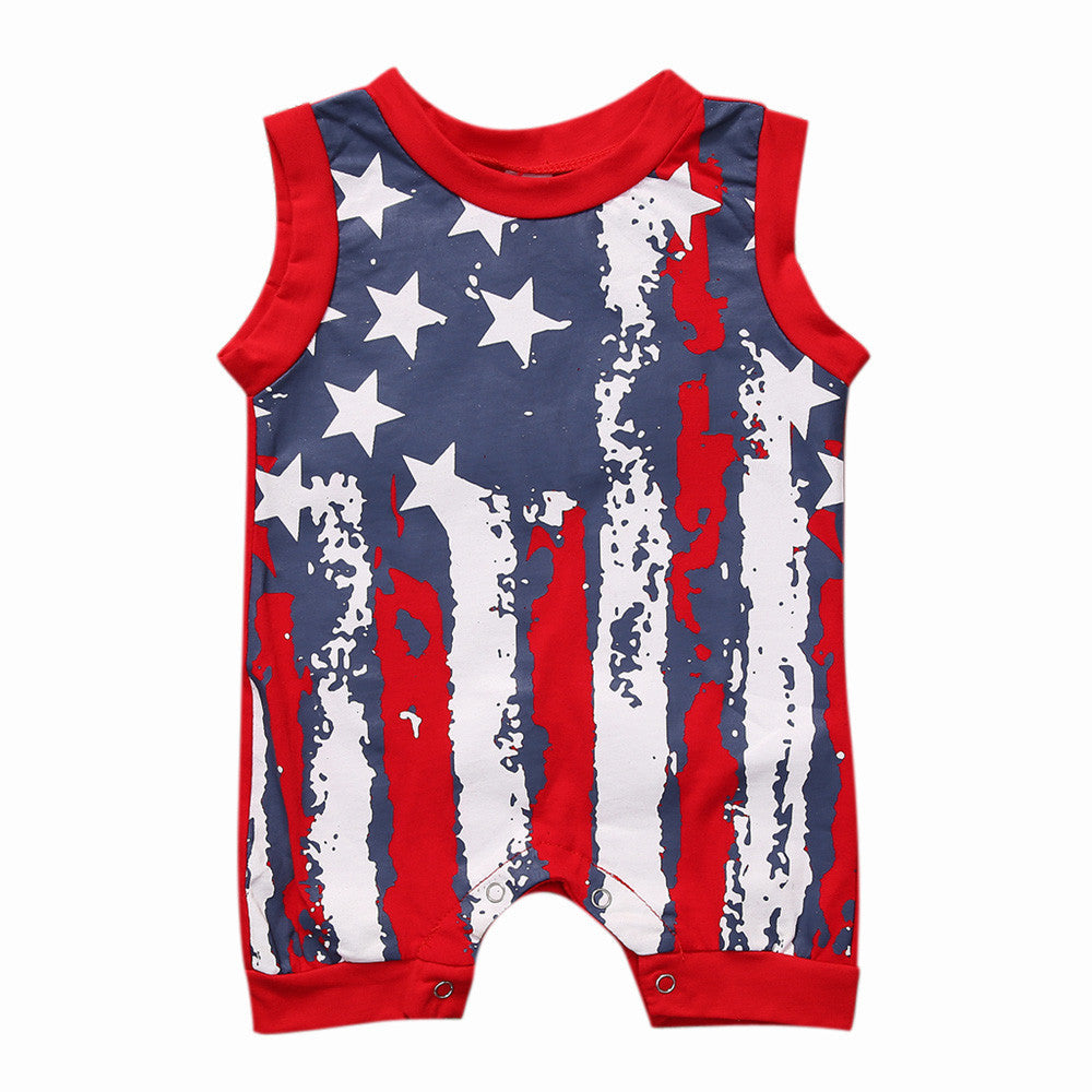 Newborn Baby Girl Romper Clothes Infant Bebes American Flag Rompers with Stars Stripes Sleeveless Kids Jumpsuit Outfit Sunsuit