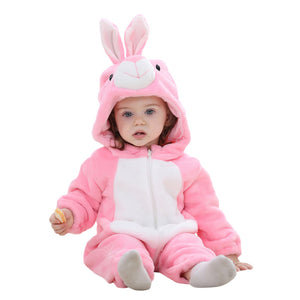 Baby girls romper winter Cartoon Animal Pink Rabbit  Toddler Newborn Baby Boys Girls  Hooded Rompers Outfits Clothes