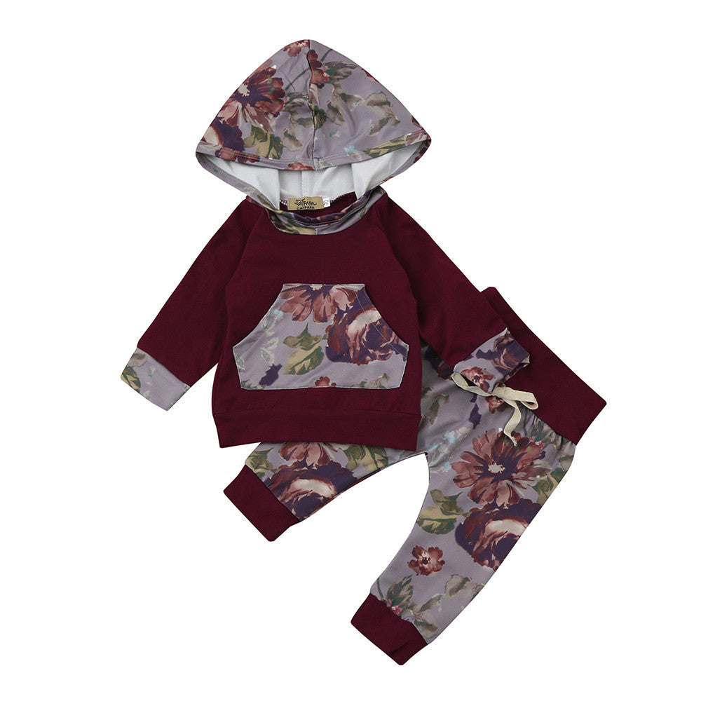 2pcs Toddler Baby Boy Girl Clothes Set Floral Hooded Tops Pants Outfits Baby clothes set drop ship