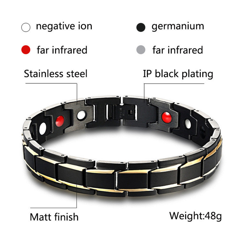 Health Energy Bracelet Bangle Men Stainless Steel Magnetic Gold Plated Jewelry