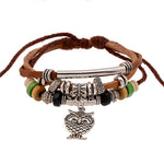 Women Men Owl Beads Leather Chain Charms Bracelet Jewelry Wrist Gift