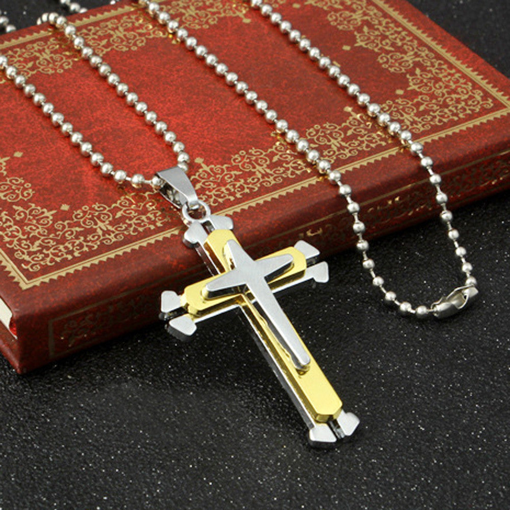 Unisex Men Stainless Steel Cross Pendant Necklace Chain