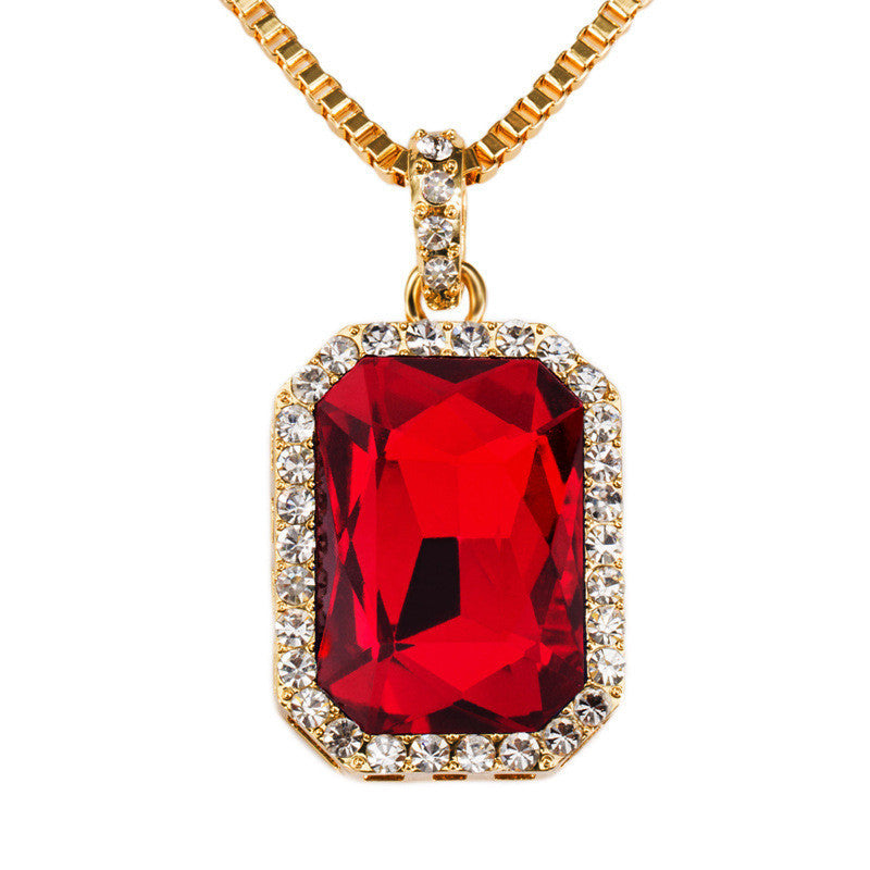 New Mens Faux Red Pendant Necklace 29 Inch Box Chain Hip Hop Jewelry Birthday