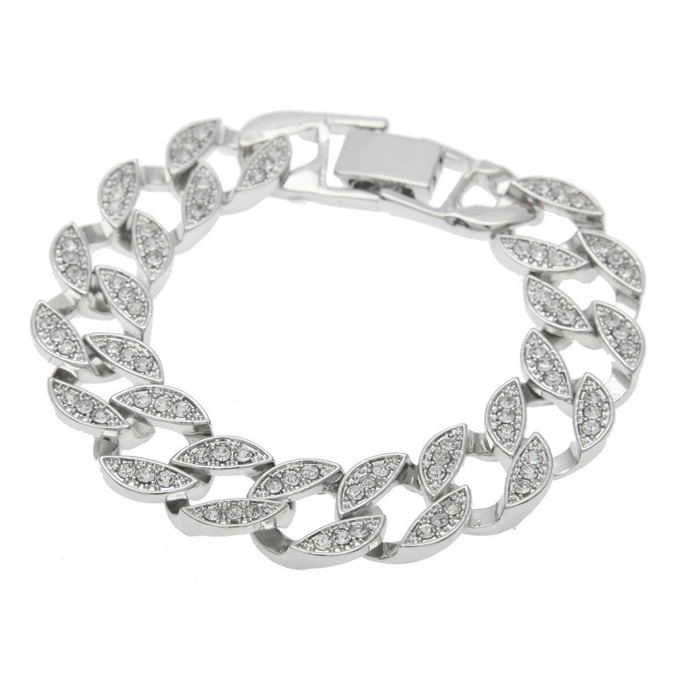 Hip Hop Men Women Jewelry Bling Rhinestone Crystal Bracelet Chain Bangle