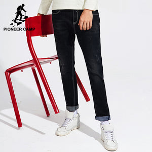 Pioneer Camp New autumn slim fit jeans men brand-clothing black solid denim pants male top quality stretch trousers ANZ710007