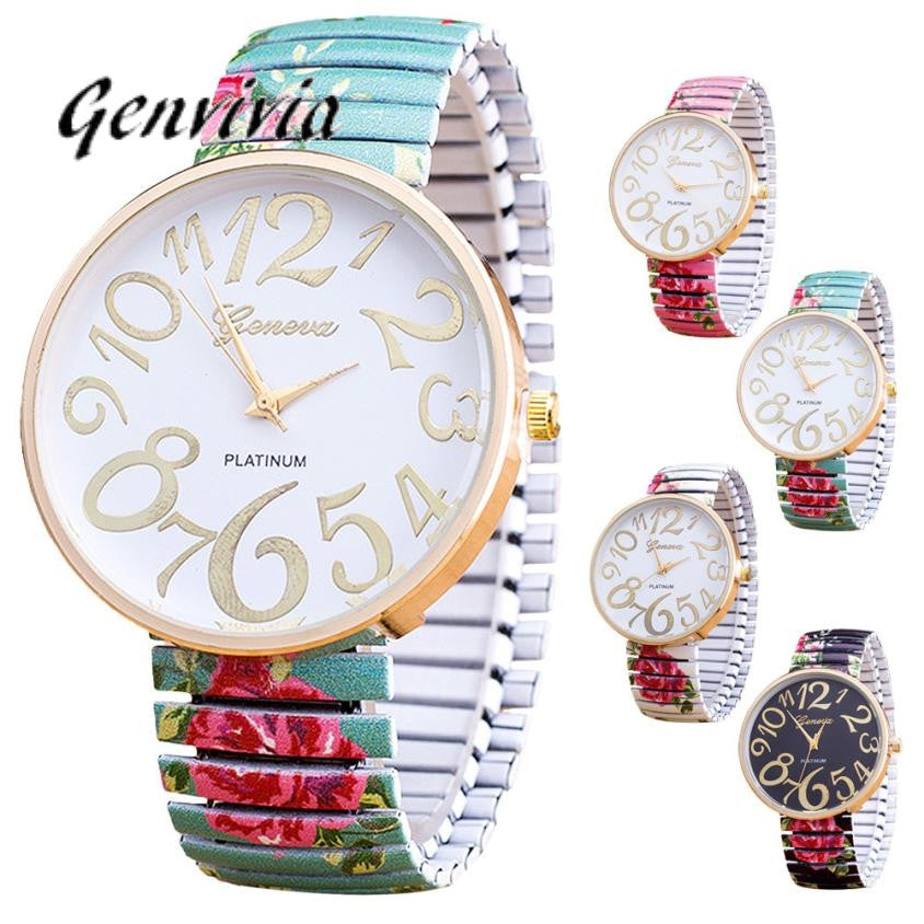 Genvivia New Glass Golden Roman Numerals Luxury Women Femal Bracelet Quartz Wrist Watch Stainless Steel