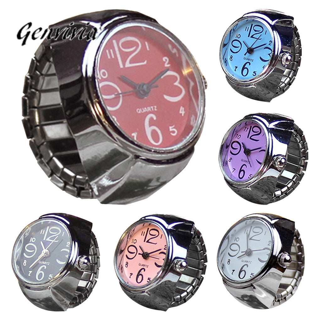 Genvivia Quartz Watch Dial Analog Watch Creative Stainless Steel Cool Elastic Finger Ring Watch montre femme