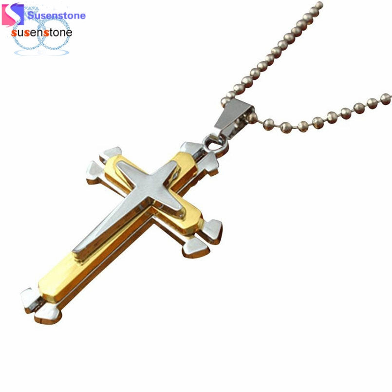 SUSENSTONE Unisex Men Stainless Steel Cross Pendant Necklace Chain