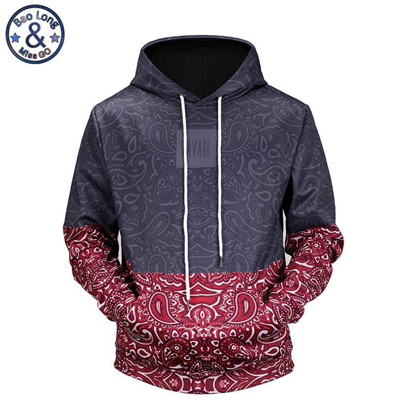 Mr.BaoLong new 2018 high quality Floral Stitching 3D printed men's hooded hoodies funny design drawstring hoodies man H64
