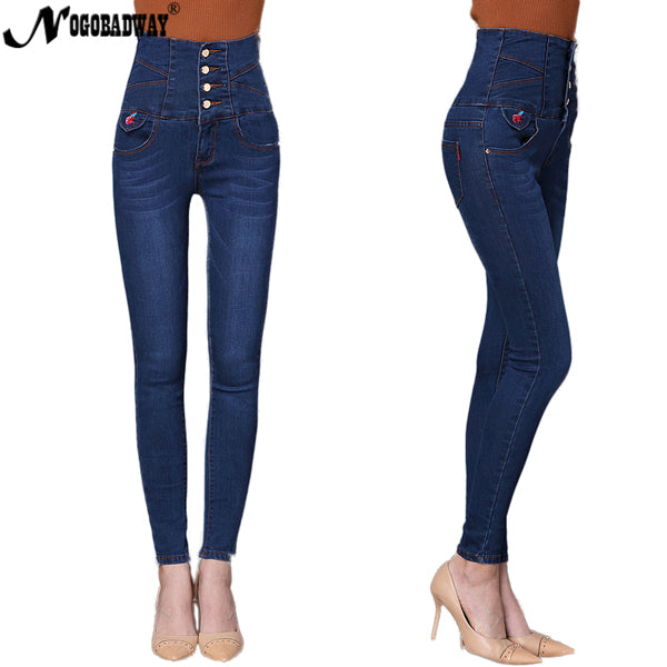 Plus size high waist skinny jeans woman denim pants slim pencil trousers for women winter black white jeans new american apparel