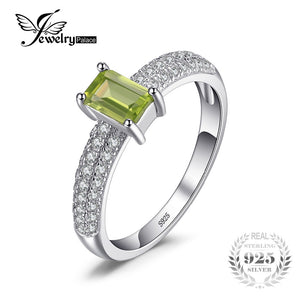 JewelryPalace Classic 0.87ct Emerald Cut Natural Peridot Engagement Ring For Women Solid 925 Sterling Silver Ring Fine Jewelry