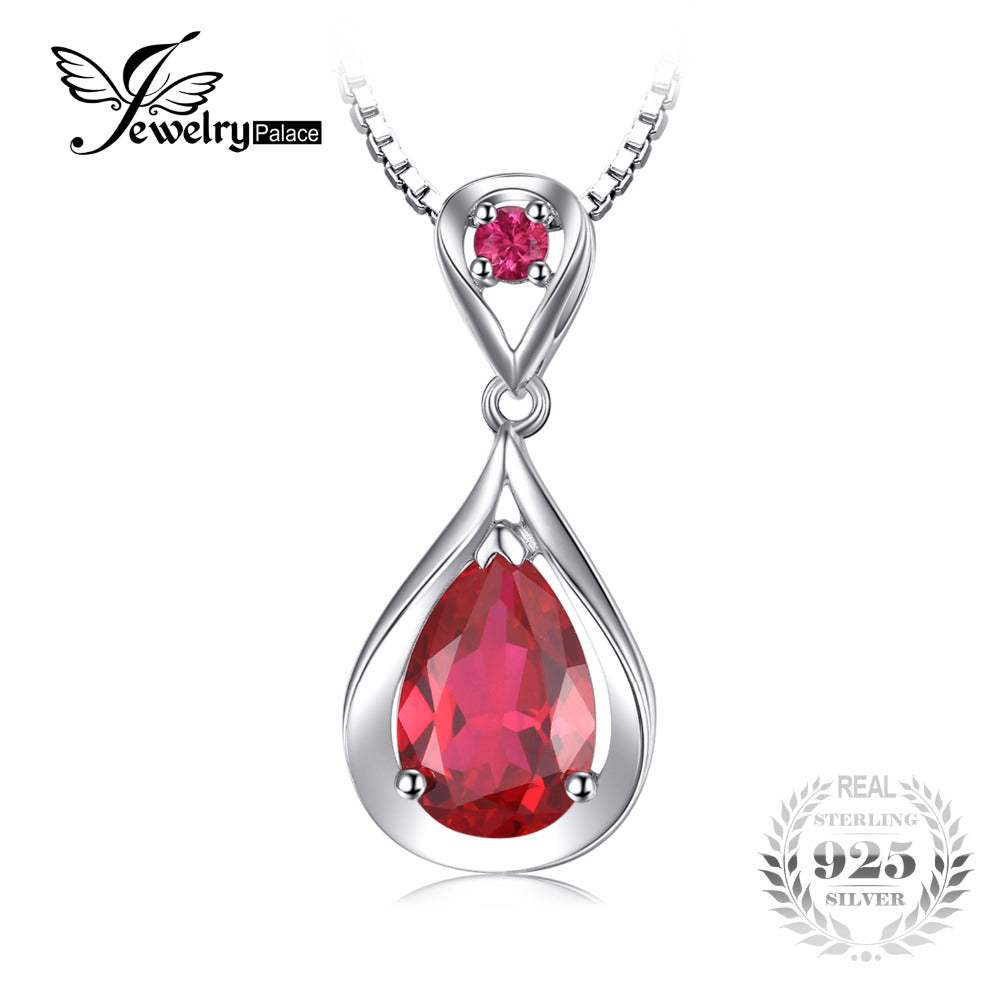 JewelryPalace Water Drop 4ct Created Red Ruby Pendant Anniversary 925 Sterling Silver For Women Fine Jewelry Without a Chain