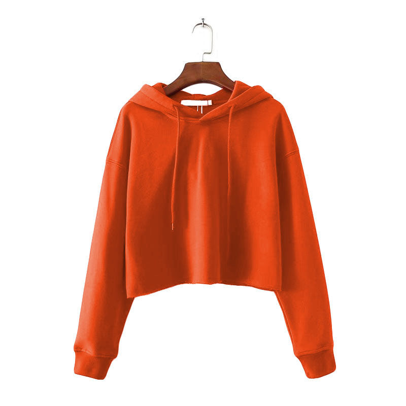 Autumn Women's  Hoodies Sweatshirts  Long Sleeve Hooded Casual Short Fleece Pullover Fashion Soild Crop Top Leisure Sweatshirts