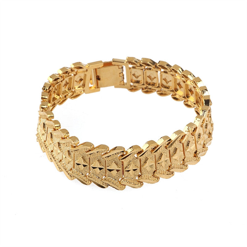 Fashion Men's 24k Gold Plated Star Style Wrist Chain Bracelet Bangle