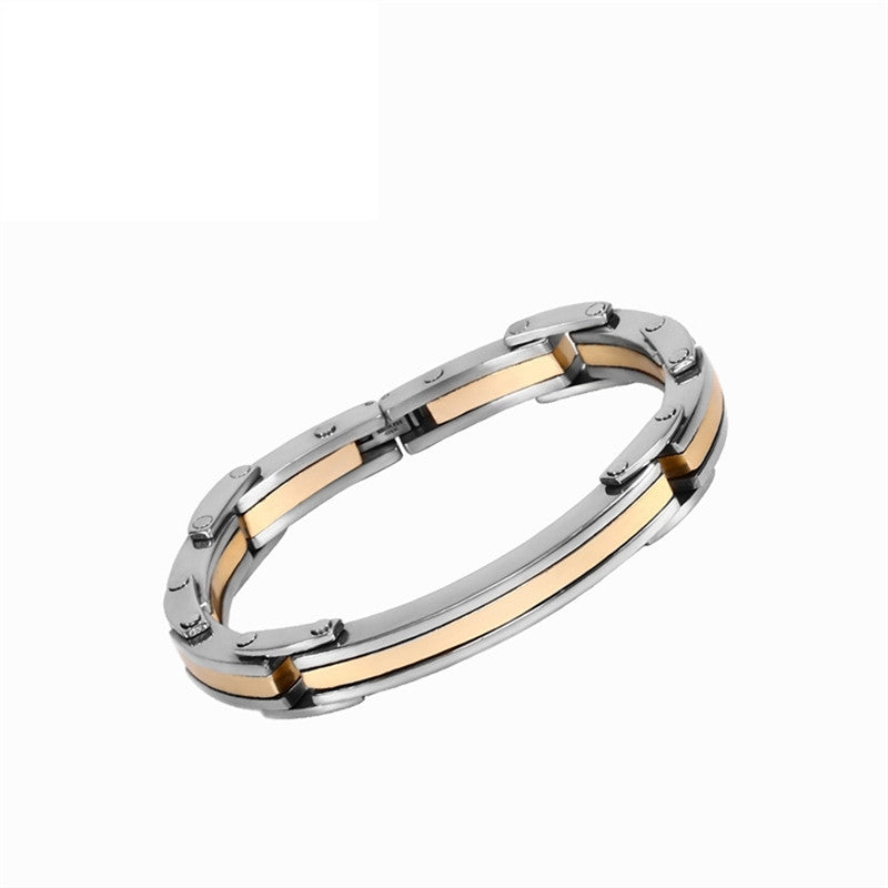 Stainless Steel Link Chain Men's Bracelet 8.3 inch Gold Black Silver Tone