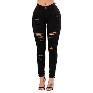 LALA IKAI Black Ripped Jeans For Women Skinny Jeans 3 Colors Plus Size Denim Pants Vintage Knee Hole Jeans Female KWA0638-5