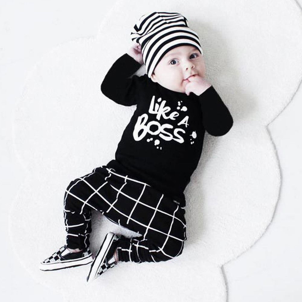 Toddler Baby Boy Outfit Lettering Printed Long Sleeve T-shirt Tops+ Pants Set