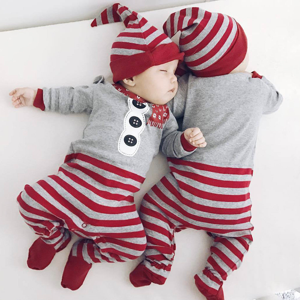 Christmas Newborn Baby Girls Boys Rompers Jumpsuit+Hat 2Pcs Set Outfit Clothes