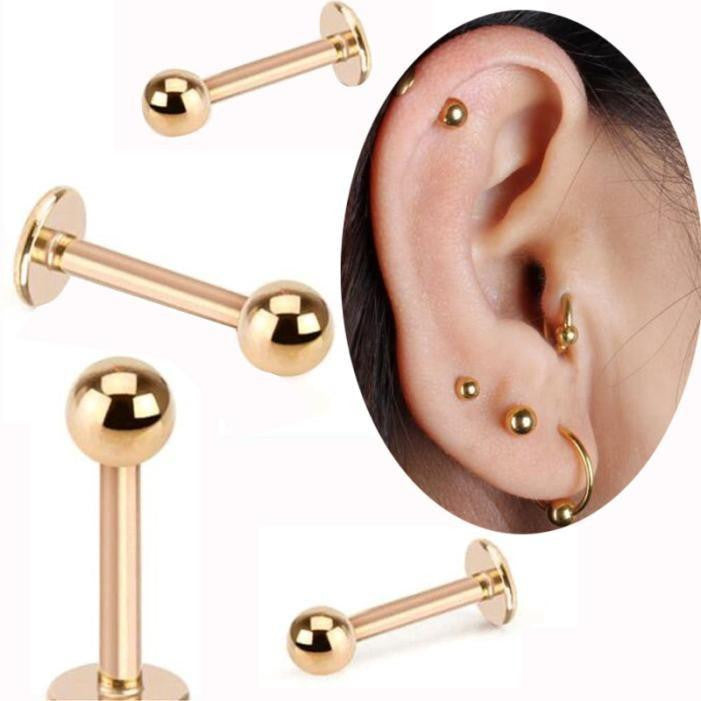 2 Piece Gold Labret Ring 16G Spike ball surgical Stainless Steel ball Labret Bar tragus ear body piercing jewelry lip rings