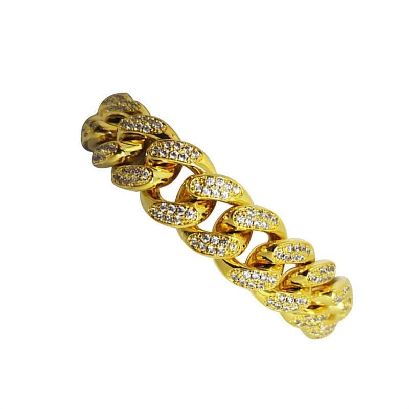 Chic Mens Bracelet Hip Hop Jewelry Crystal Rhinestones Diamonds Cuban Gold Plated Link Chain Necklace 20 cm