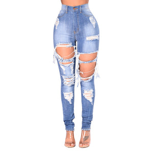LALA IKAI Ripped Jeans For Women Blue Hole Plus Size Mom Jeans American Apparel Ladies Destroyed  Skinny Jeans Femme KWA0490-5