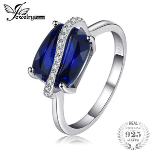 JewelryPalace Rectangle 4.26ct Created Sapphire Ring 925 Sterling Silver Wedding Engagement Ring Gemstone Jewelry Women New