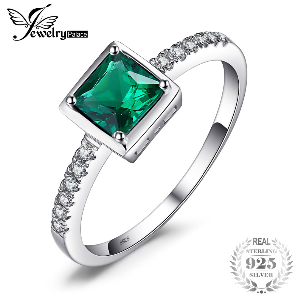 JewelryPalace Square 0.5ct Created Green Emerald Solitaire Ring 925 Sterling Silver Rings for Women Fine Jewelry