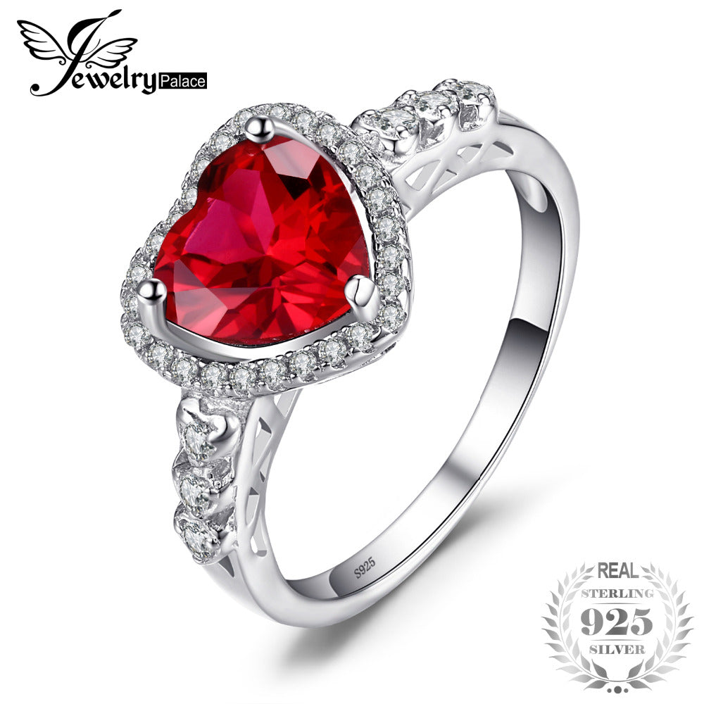 JewelryPalace Heart Of Ocean 2.7ct Red Created Ruby Love Forever Halo Promise Ring 925 Sterling Silver Rings for Women Fashion