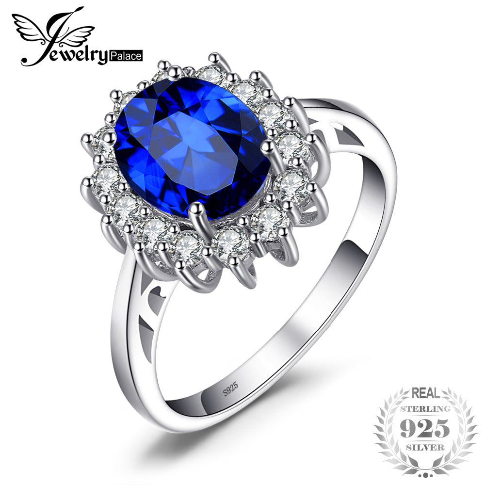 JewelryPalace Princess Diana William Kate Middleton's 3.2ct Created Blue Sapphire Engagement 925 Sterling Silver Ring for Women