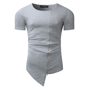 2018 New Brand T shirts Men Fashion Stylish Long Tshirt Asymmetrical Side Zipper Round Neck Short Sleeve T-Shirt Tee Shirt Homme