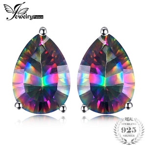 JewelryPalace Pear Concave 4.7ct Genuine Rainbow Fire Mystic Topaz 925 Sterling Silver Stud Earrings For Women Vintage Jewelry