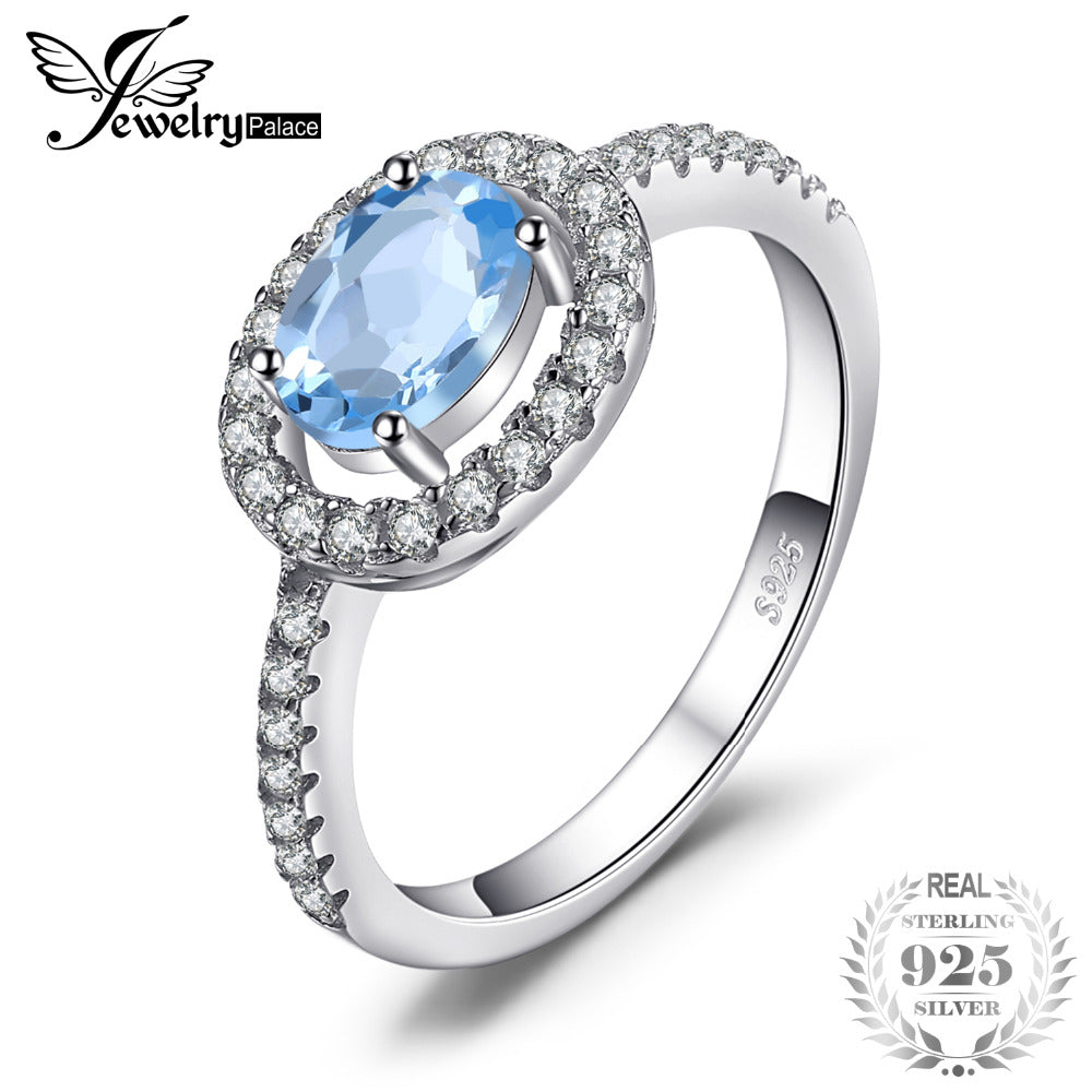 JewelryPalace Round 1ct Natural Blue Topaz 925 Sterling Silver Ring Fine Jewelry Natural Gemstone Engagement Ring for Women