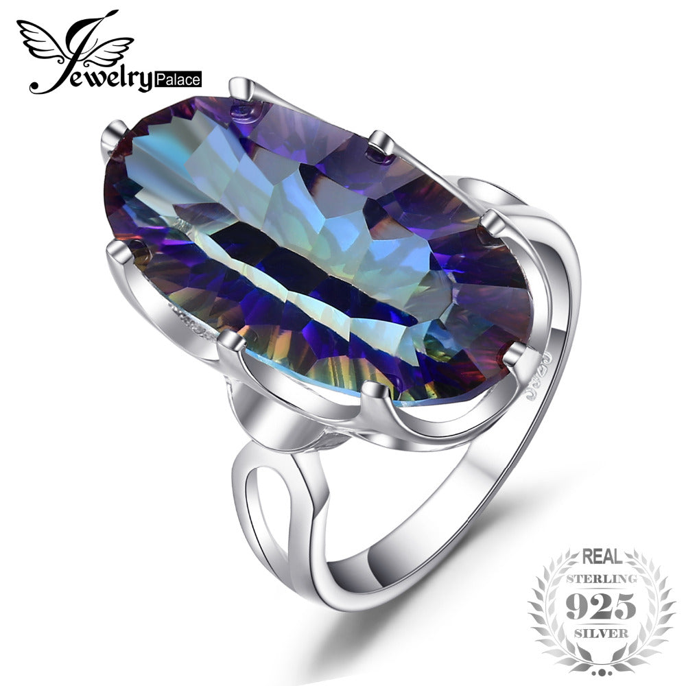 JewelryPalace 8ct Striking Rainbow Fire Mystic Topaz Ring For Lady Birthday Gift. Solid 925 Sterling Silver Size 6 7 8 9