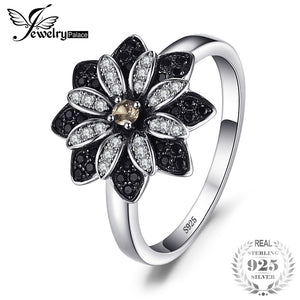 JewelryPalace Flower Natural Taupe Smoky Quartz Black Spinel Cocktail Ring 925 Sterling Silver New Trendy Fine Jewelry For Women