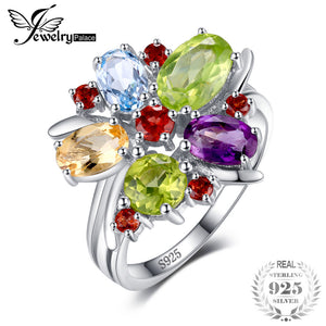 JewerlyPalace 2.5ct Natural Amethyst Garnet Peridot Topaz Ring Pure Solid Genuine 925 Sterling Silver  Brand Hot Fashion Gem