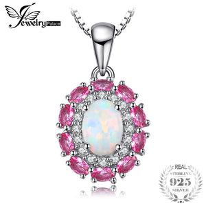 JewelryPalace 0.9ct Created Opal Inlay Pink Sapphire Pendant For Women 925 Sterling Silver Wedding Jewelry Not Include the Chain