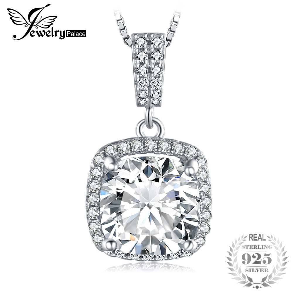 JewelryPalace Cushion 3ct Halo Solitaire Pendant 925 Sterling Silver  Not Include a Chain Fine Jewelry For Women