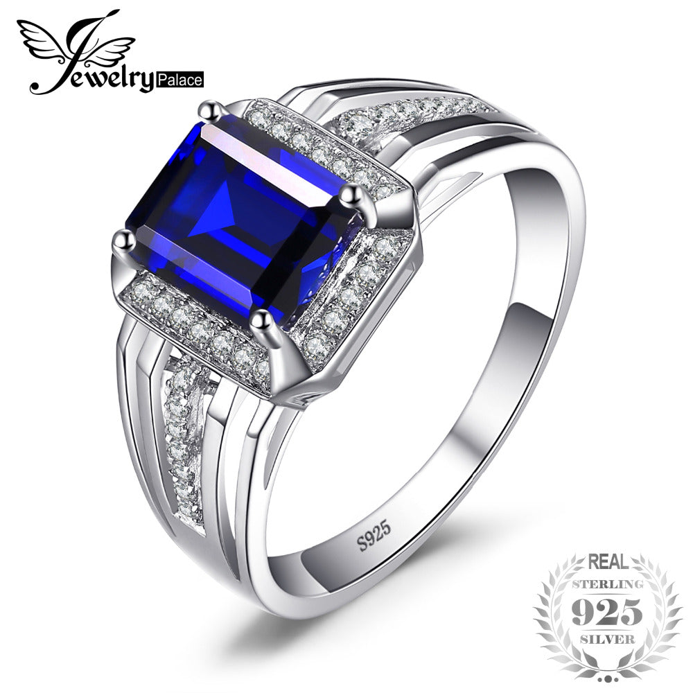 JewelryPalace Luxury 4.6ct Created Blue Sapphire Wedding and Engagement Ring For Men Genuine 925 Sterling Sliver Fine Jewelry