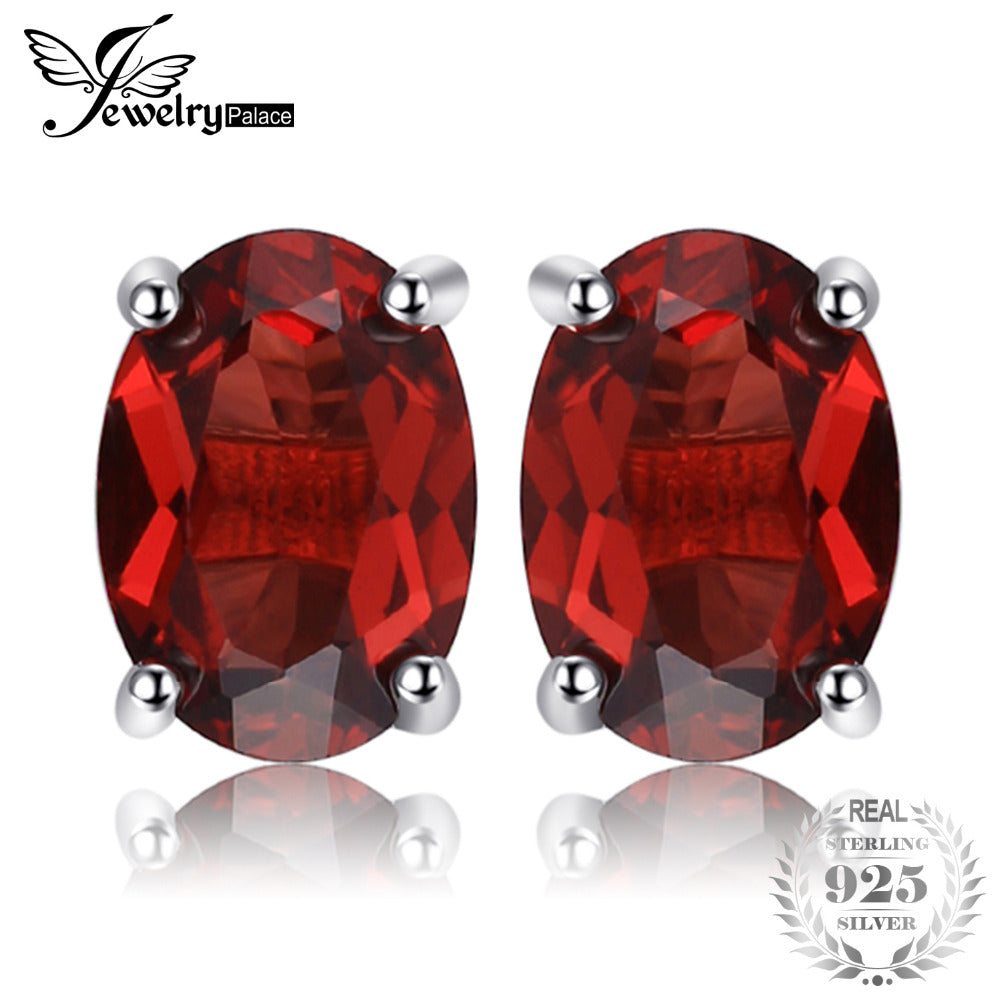 JewelryPalace Oval 2ct Natural Red Garnet Birthstone Stud Earrings Solid 925 Sterling Silver New Fine Jewelry For Women