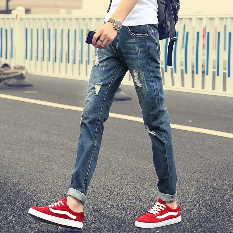 2018 Free shipping Spring Summer Men Slim Male Straight JeansTrousers Denim Long Hot Design Popular Youths Full Length