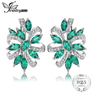 JewelryPalace Unique Design 2.1ct  Green Created Emerald Clip On Earrings 925 Sterling Silver Fine Jewelry For Women
