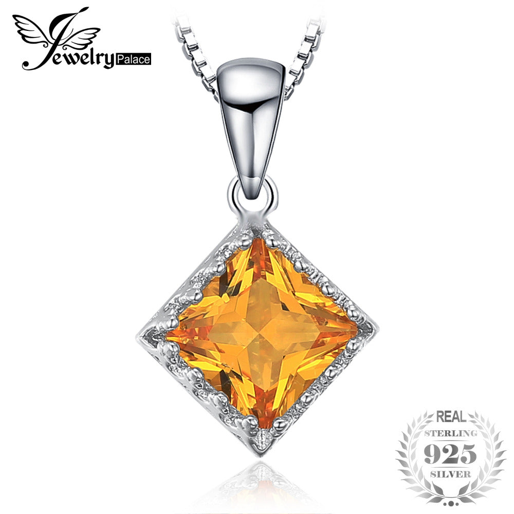 JewelryPalace Classic 1.4ct Square Yellow Created Sapphire Solitaire Pendant 925 Sterling Silve Fine Jewelry Not Include a Chain