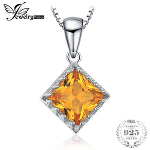 JewelryPalace Classic 1.4ct Square Yellow Created Sapphire Solitaire Pendant 925 Sterling Silve Fine Jewelry Not Include a Chain