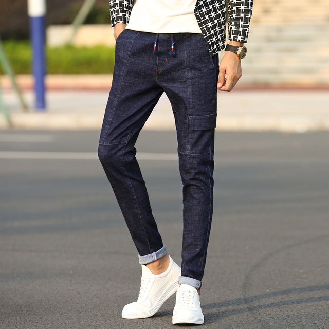 2018 Men Jeans Business Casual Thin Autumn Straight Slim Fit Blue Jeans Stretch Denim Pants Trousers Classic Cowboys Young Man