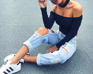 Lossky Women T Shirt Off Shoulder Crop Top For Women Long Sleeve Solid Short T-Shirt Women Slash Neck Cotton t shirt women White