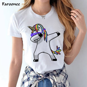 Faroonee Unicorn t-shirt Female 2018 Spring Summer Woman Fashion Tops Ladies Tee Shirts Casual Short Sleeve T-shirt Tops Tees 4X