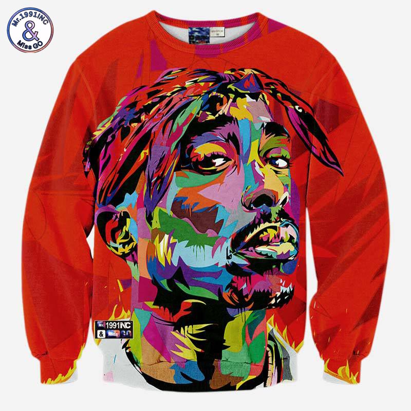 Mr.1991INC Hip hop 3d sweatshirt for men autumn pullovers print rapper Tupac 2pac hoodies long sleeve tops red color